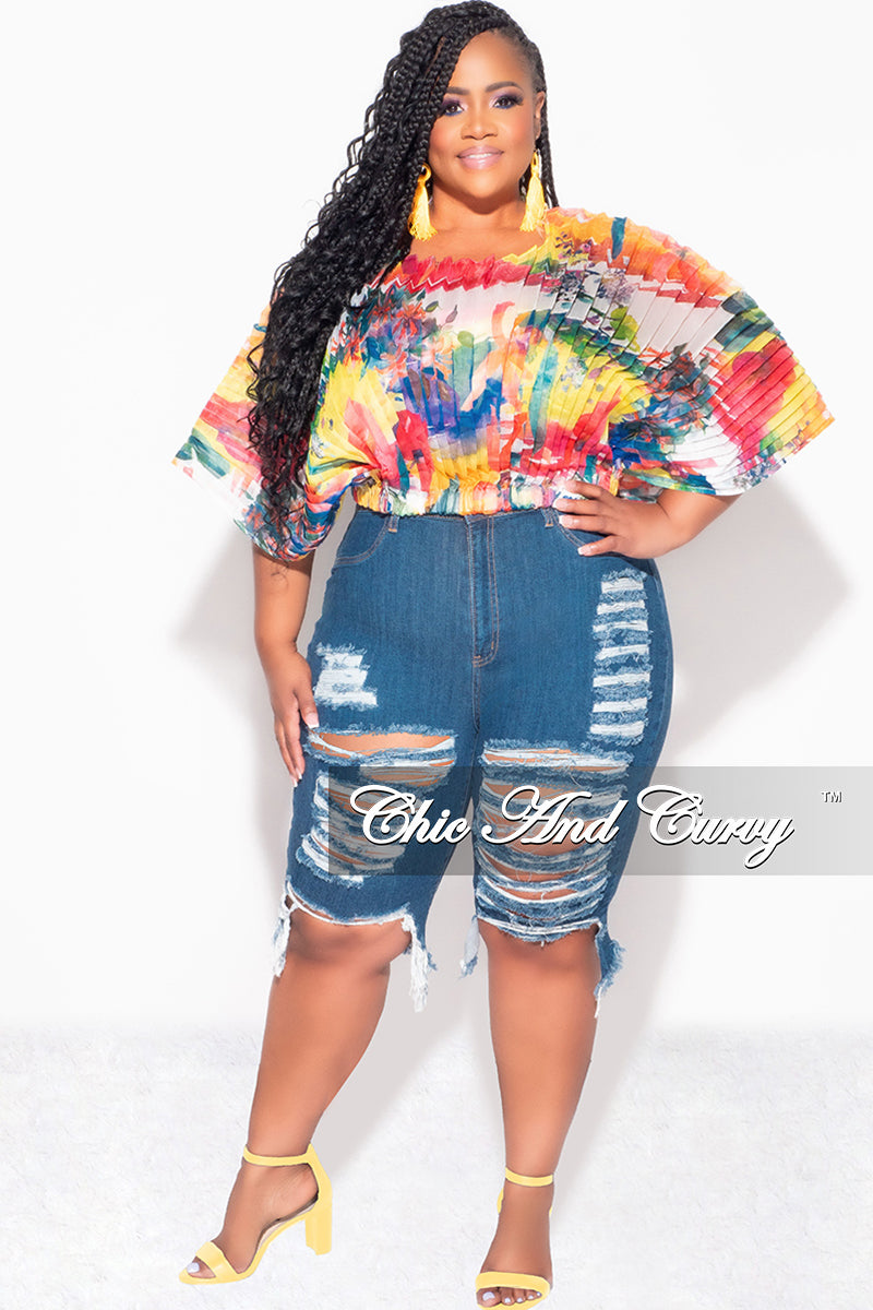 Final Sale Plus Size Sheer Pleated Top in Yellow Multi Color