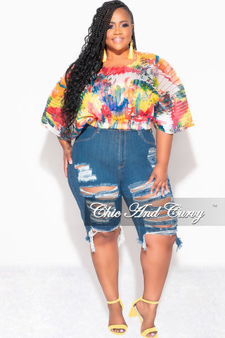 Final Sale Plus Size Sheer Pleated Top in Yellow Multi Color