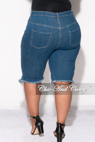 Final Sale Plus Size Distress Bermuda Shorts in Dark Denim