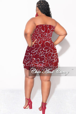 Final Sale Plus Size Strapless Romper in Burgundy & Ivory Print