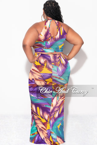 Final Sale Plus Size Halter Neck Sleeveless Mermaid Dress in Turquoise / Purple