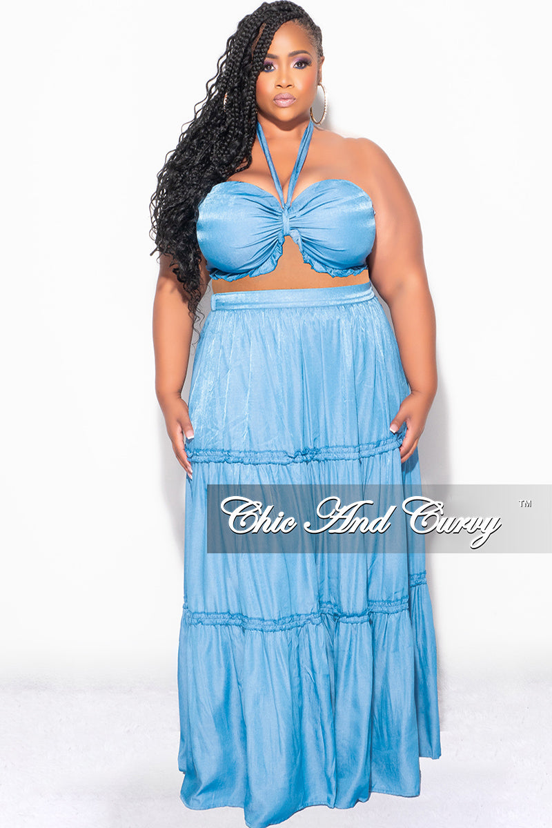 Final Sale Plus Size 2pc Strapless Crop Top and Maxi Skirt Set in