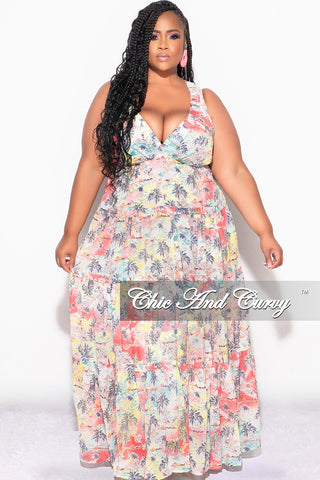 Final Sale Plus Size Chiffon Maxi Dress with Open Criss Cross Back in Soft Floral Print