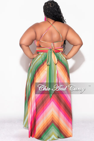 Final Sale Plus Size Halter Maxi Dress with Criss Cross Back in Fuchsia Multi Color Stripe Print