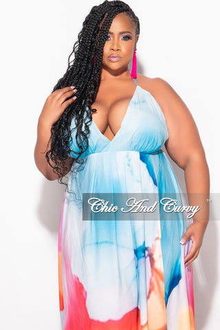 Final Sale Plus Size Chiffon Maxi Dress with Open Back in Horizon Print