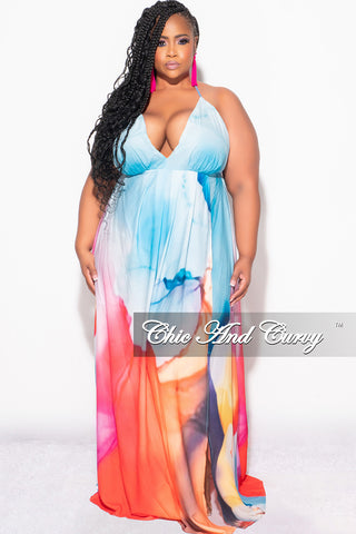 Final Sale Plus Size Chiffon Maxi Dress with Open Back in Horizon Print