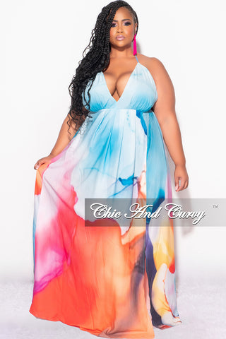 Final Sale Plus Size Chiffon Maxi Dress with Open Back in Horizon Print