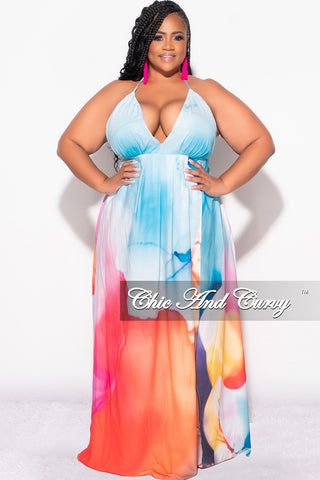 Final Sale Plus Size Chiffon Maxi Dress with Open Back in Horizon Print