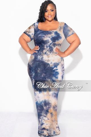 Final Sale Plus Size Short Sleeve Deep Scoop Neck Maxi Dress in Navy Chic And Curvy