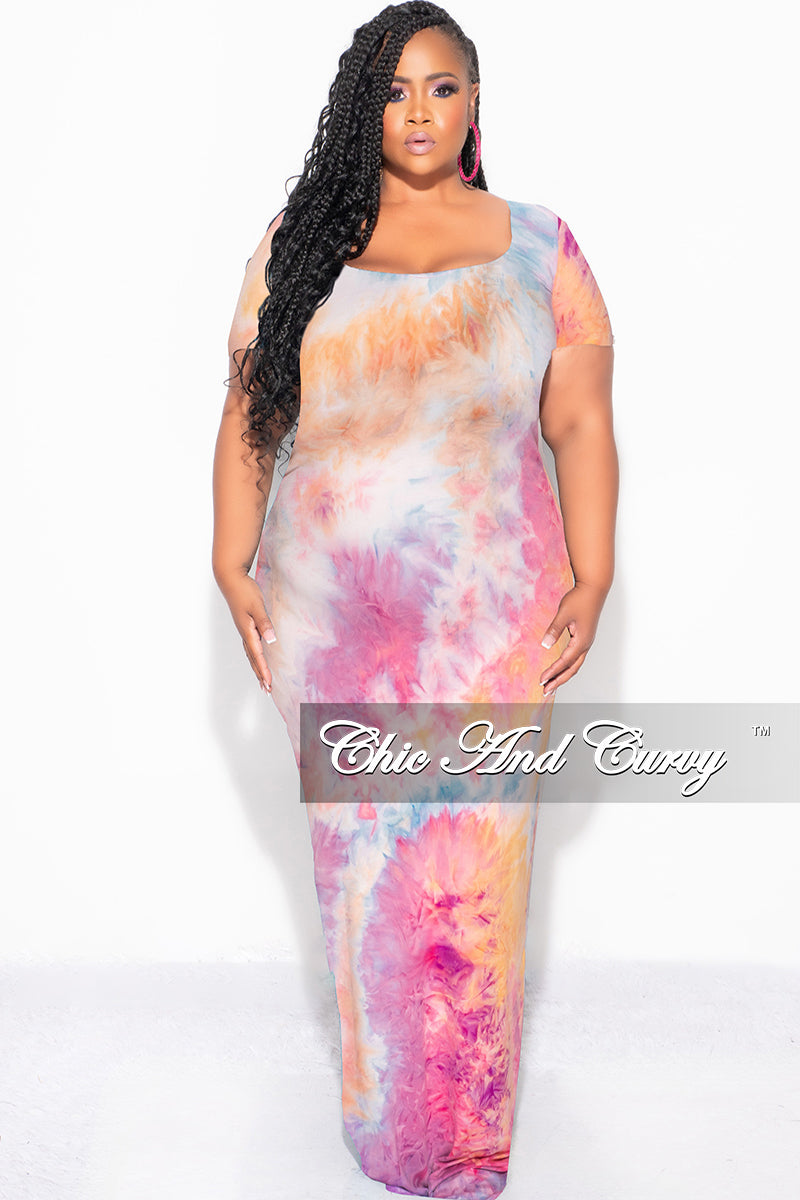 Final Sale Plus Size Short Sleeve Deep Scoop Neck Maxi Dress in