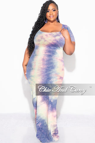 Final Sale Plus Size Short Sleeve Deep Scoop Neck Maxi Dress in Rainbow Cloud Print