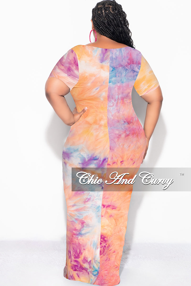 Final Sale Plus Size Short Sleeve Deep Scoop Neck Maxi Dress in Rainbow Sherbet Tie Dye Final Sale Plus Size Short Sleeve Deep Scoop Neck Maxi Dress in Rainbow Sherbet Tie Dye