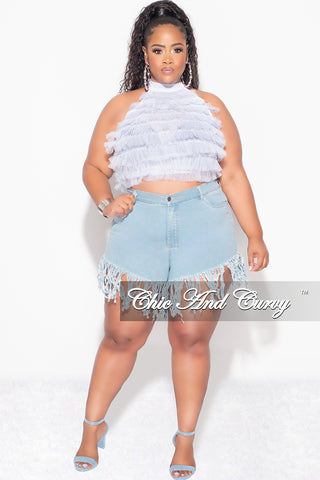 Final Sale Plus Size Sleeveless Cropped Halter Tulle & Mesh Top in White