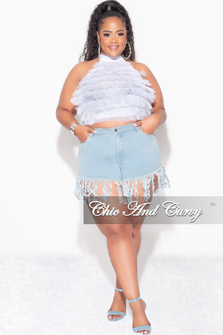 Final Sale Plus Size Sleeveless Cropped Halter Tulle & Mesh Top in White