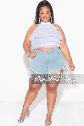 Final Sale Plus Size Sleeveless Cropped Halter Tulle & Mesh Top in White