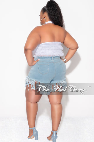 Final Sale Plus Size Sleeveless Cropped Halter Tulle & Mesh Top in White