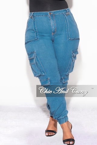 Final Sale Plus Size Cargo Jeans in Denim