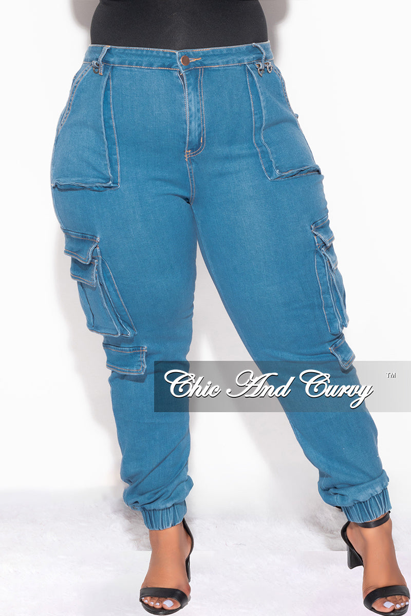 Final Sale Plus Size Cargo Jeans in Denim