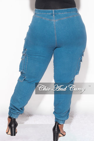 Final Sale Plus Size Cargo Jeans in Denim