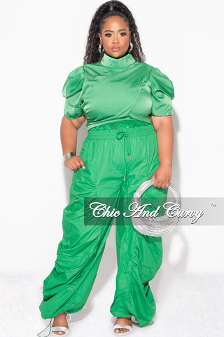 Final Sale Plus 3pc (Ruffle Top, Lace Spaghetti Strap Top and Drawstring Pants) Set in Green