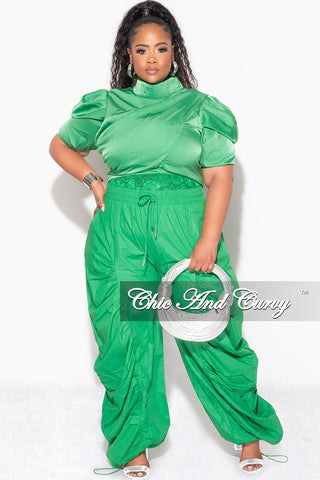 Final Sale Plus 3pc (Ruffle Top, Lace Spaghetti Strap Top and Drawstring Pants) Set in Green