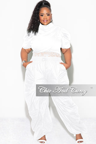 Final Sale Plus 3pc (Ruffle Top, Lace Spaghetti Strap Top and Drawstring Pants) Set in White