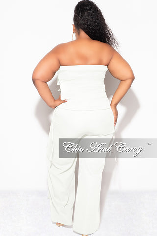 Final Sale Plus Size 2pc Strapless Top and Cargo Pants Set in White