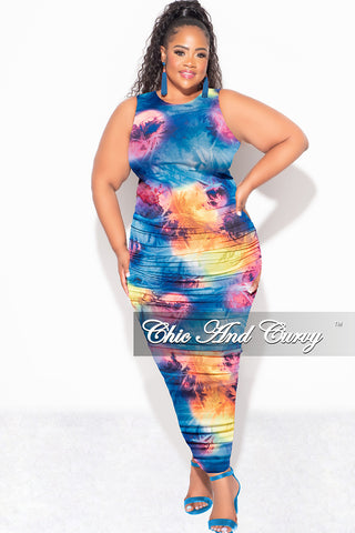 Final Sale Plus Size Sleeveless Ruched Dress In Multi Color Print