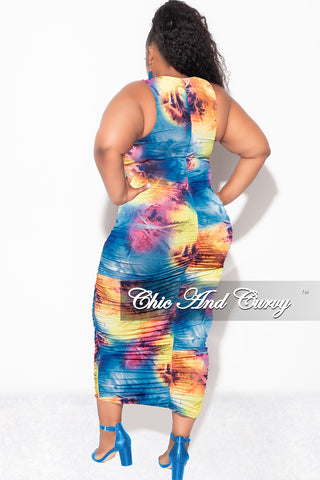 Final Sale Plus Size Sleeveless Ruched Dress In Multi Color Print