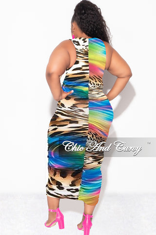 Final Sale Plus Size Sleeveless Ruched Dress In Multi Color Print