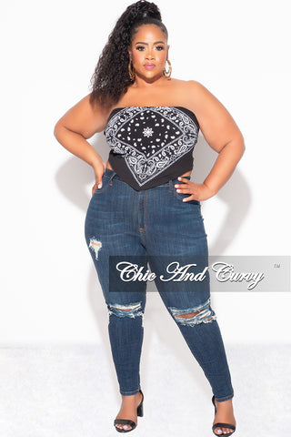 Final Sale Plus Size Strapless Bandana Top in Black and White