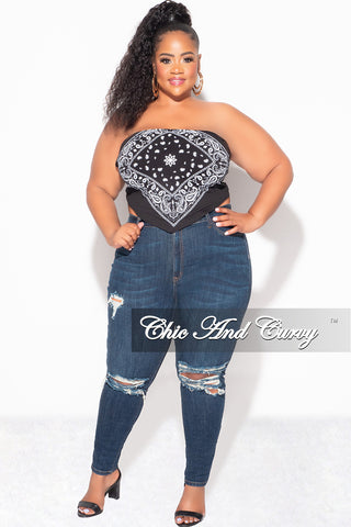 Final Sale Plus Size Strapless Bandana Top in Black and White