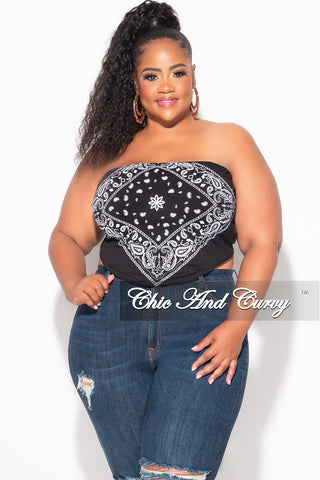 Final Sale Plus Size Strapless Bandana Top in Black and White