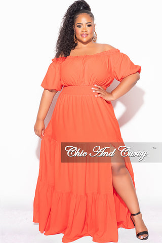 Final Sale Plus Size Off the Shoulder Frill Tiered Maxi Dress with Sli Chic And Curvy