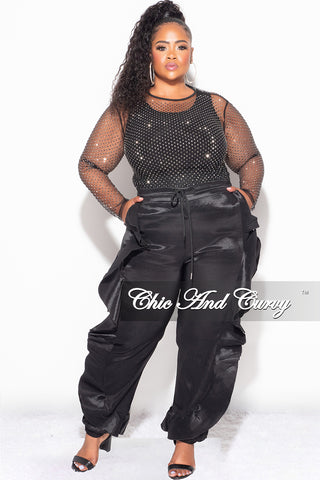 Final Sale Plus Size Sheer Diamond Studded Top in Black