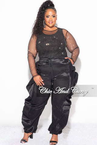 Final Sale Plus Size Sheer Diamond Studded Top in Black