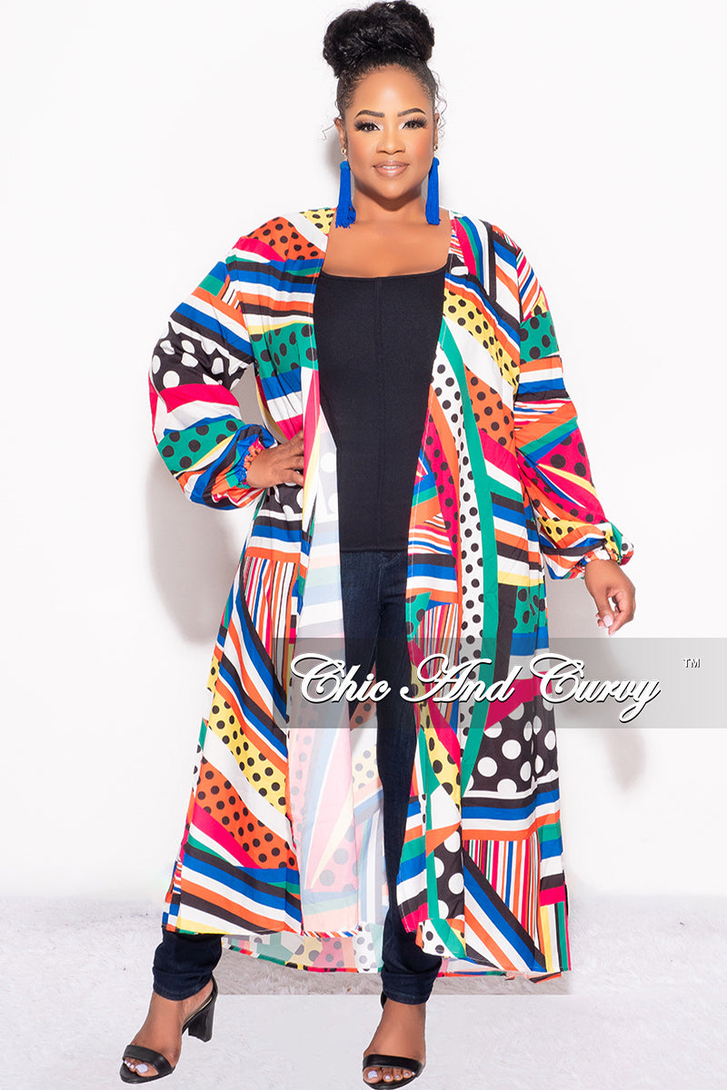 Final Sale Plus Size Polka Dot Caftan in Multi Color Stripe Print