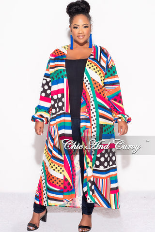 Final Sale Plus Size Polka Dot Caftan in Multi Color Stripe Print