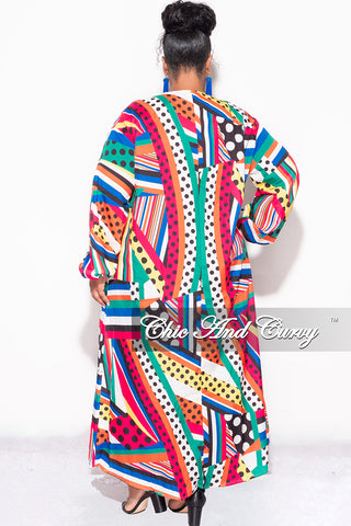 Final Sale Plus Size Polka Dot Caftan in Multi Color Stripe Print