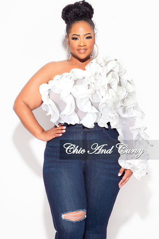 Final Sale Plus Size Ruffled One Shoulder Crop Top White