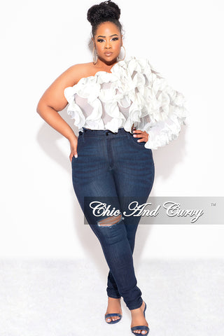 Final Sale Plus Size Ruffled One Shoulder Crop Top White