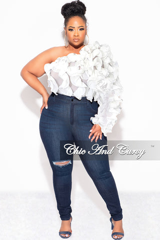 Final Sale Plus Size Ruffled One Shoulder Crop Top White