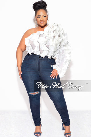 Final Sale Plus Size Ruffled One Shoulder Crop Top White