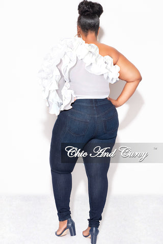 Final Sale Plus Size Ruffled One Shoulder Crop Top White