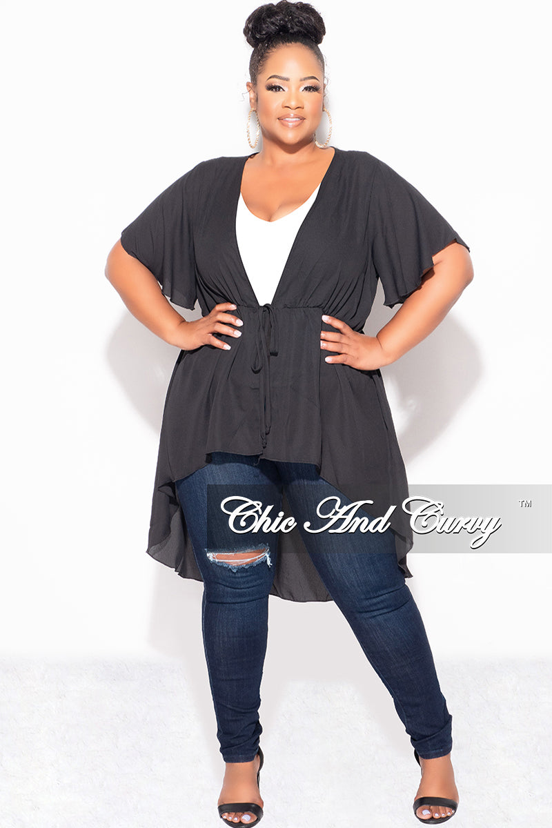 Final Sale Plus Size Chiffon High-Low Duster / Dress with Front Drawst Chic And Curvy Final Sale Plus Size Chiffon High-Low Duster / Dress with Front Drawst Chic And Curvy
