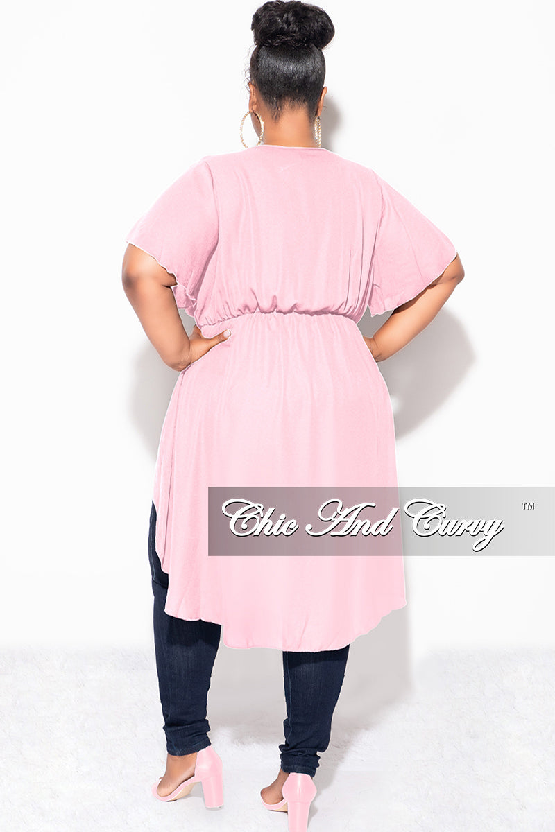 Final Sale Plus Size Chiffon Highlow Duster / Dress with Front Drawstr Final Sale Plus Size Chiffon Highlow Duster / Dress with Front Drawstr