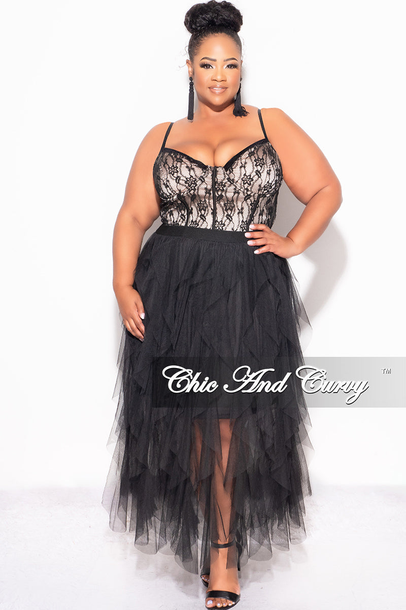 Final Sale Plus Size Lace Corset in Black with  Nude Underlay