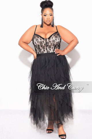 Final Sale Plus Size Lace Corset in Black with  Nude Underlay