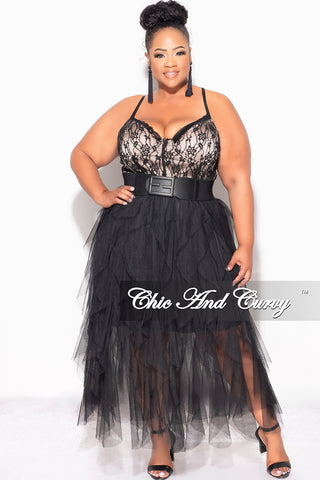 Final Sale Plus Size Lace Corset in Black with  Nude Underlay