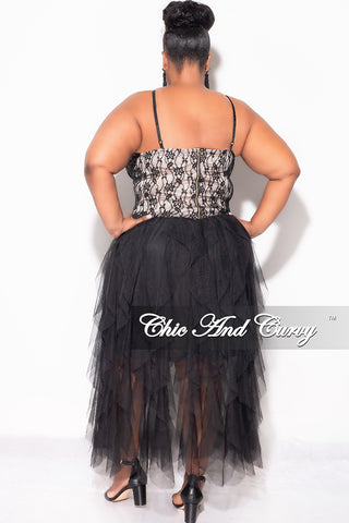 Final Sale Plus Size Lace Corset in Black with  Nude Underlay